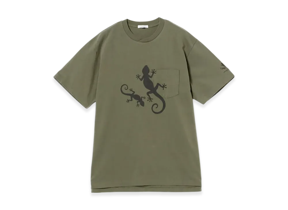 ENGINEERED GARMENTS Printed Cross Crew Neck T-Shirt "Olive"