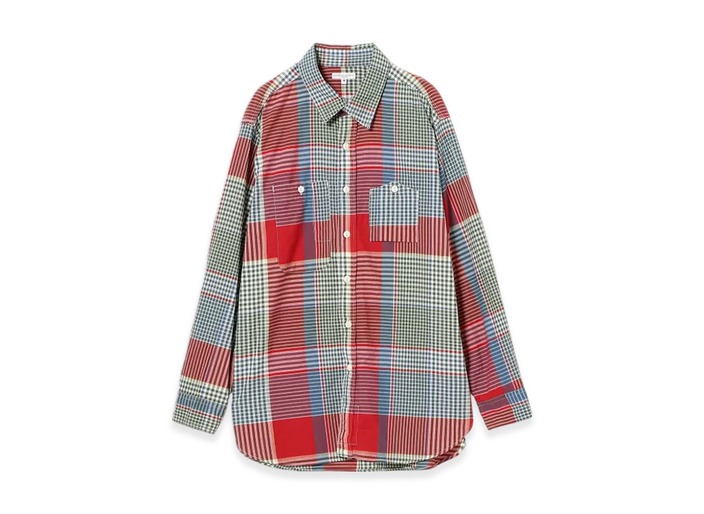 ENGINEERED GARMENTS Work Shirt - Big Madras Plaid "Red/Green"
