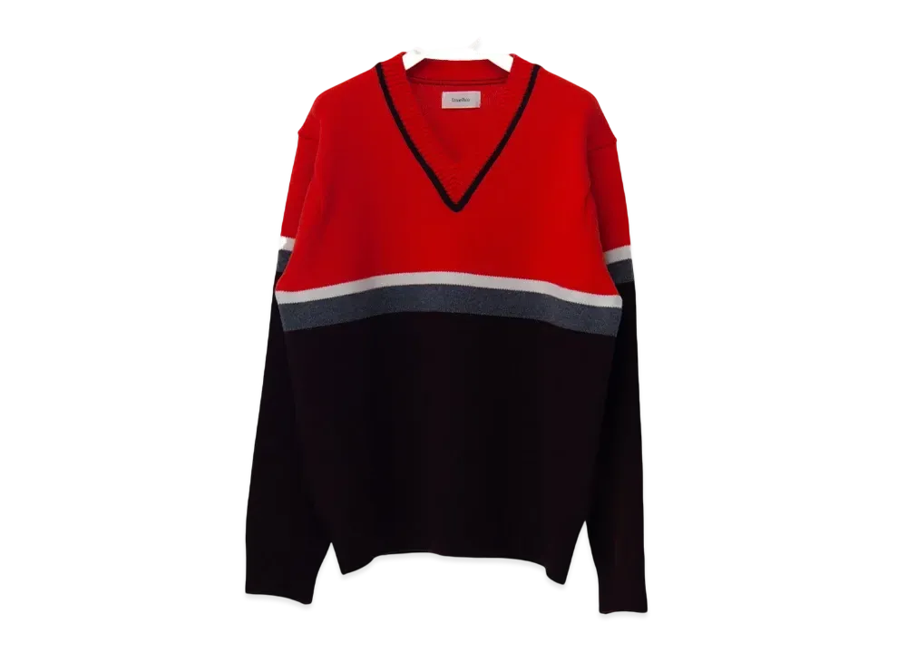 Ernie Palo V neck Switching Color Knit "Brown"