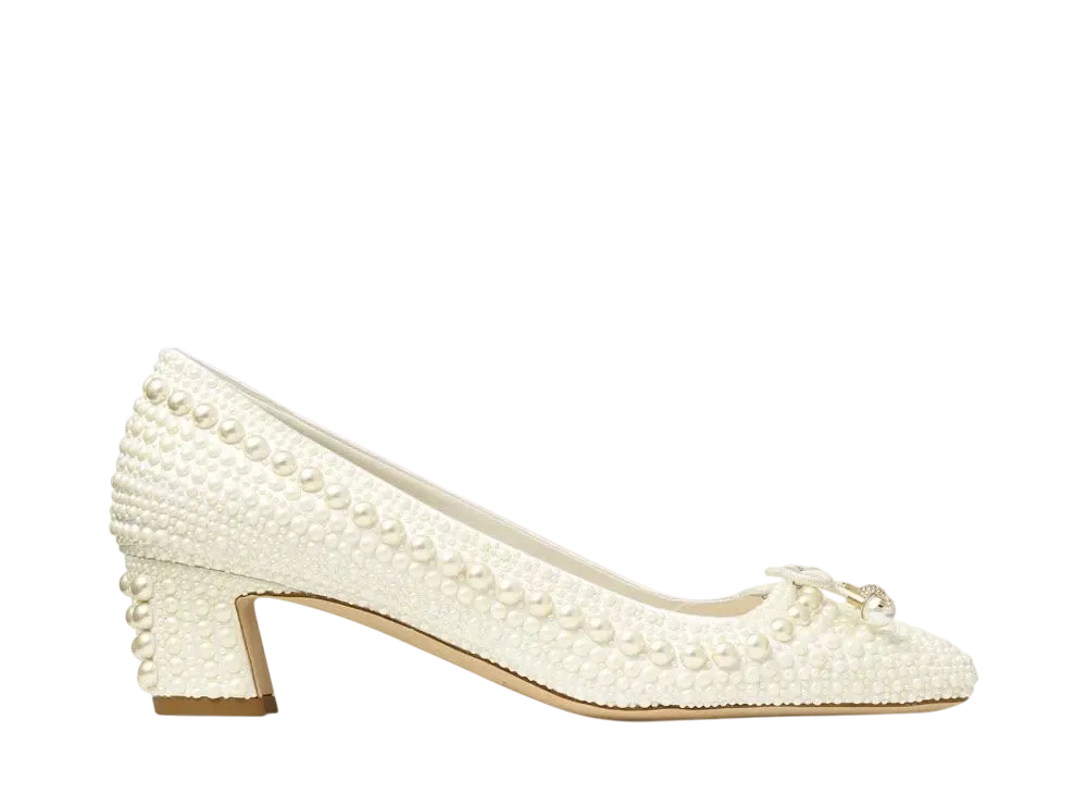 Jimmy Choo Women's Elme 45 Pearl Embellished Satin Pumps "White/White"