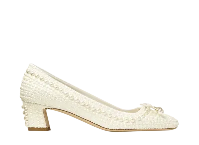 Jimmy Choo Women's Elme 45 Pearl Embellished Satin Pumps "White/White"