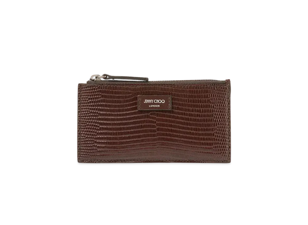 Jimmy Choo Ellis Lizard Print Leather Card Holder "Coffee/Gunmetal"