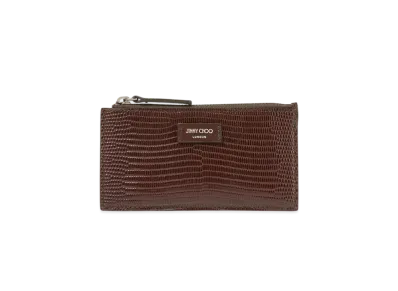 Jimmy Choo Ellis Lizard Print Leather Card Holder "Coffee/Gunmetal"