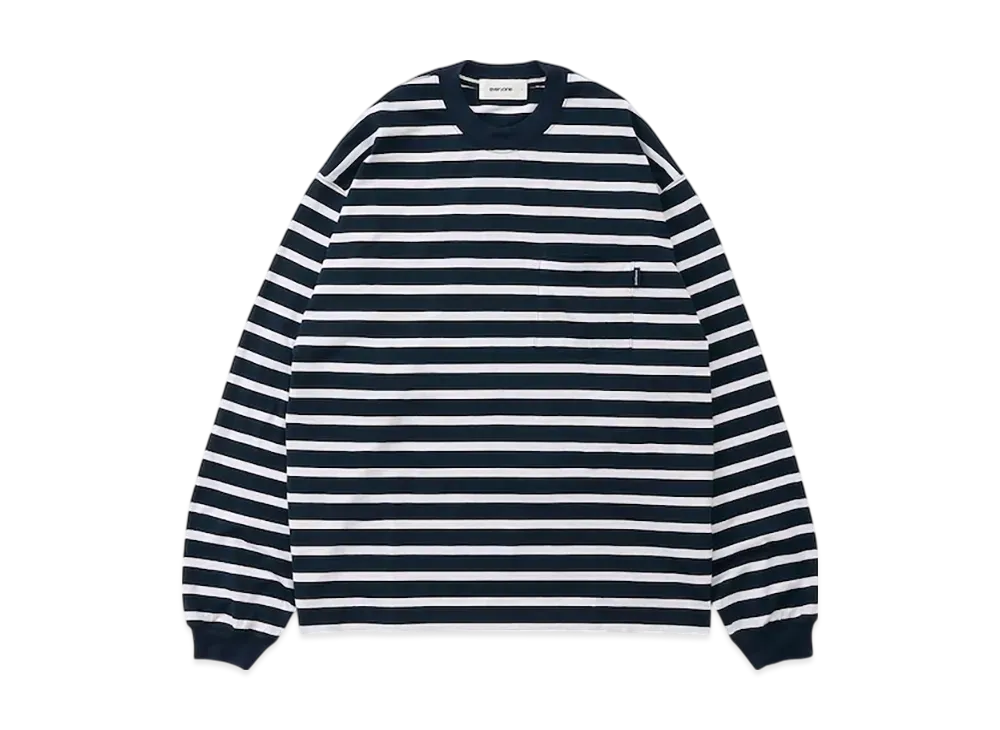 everyone High-Gauge Cotton Border Long Sleeve Tee Shirt "Navy/Ash"