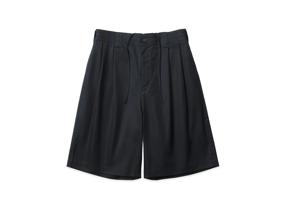 everyone Two Tuck Cotton Wide Short Pants "Black"