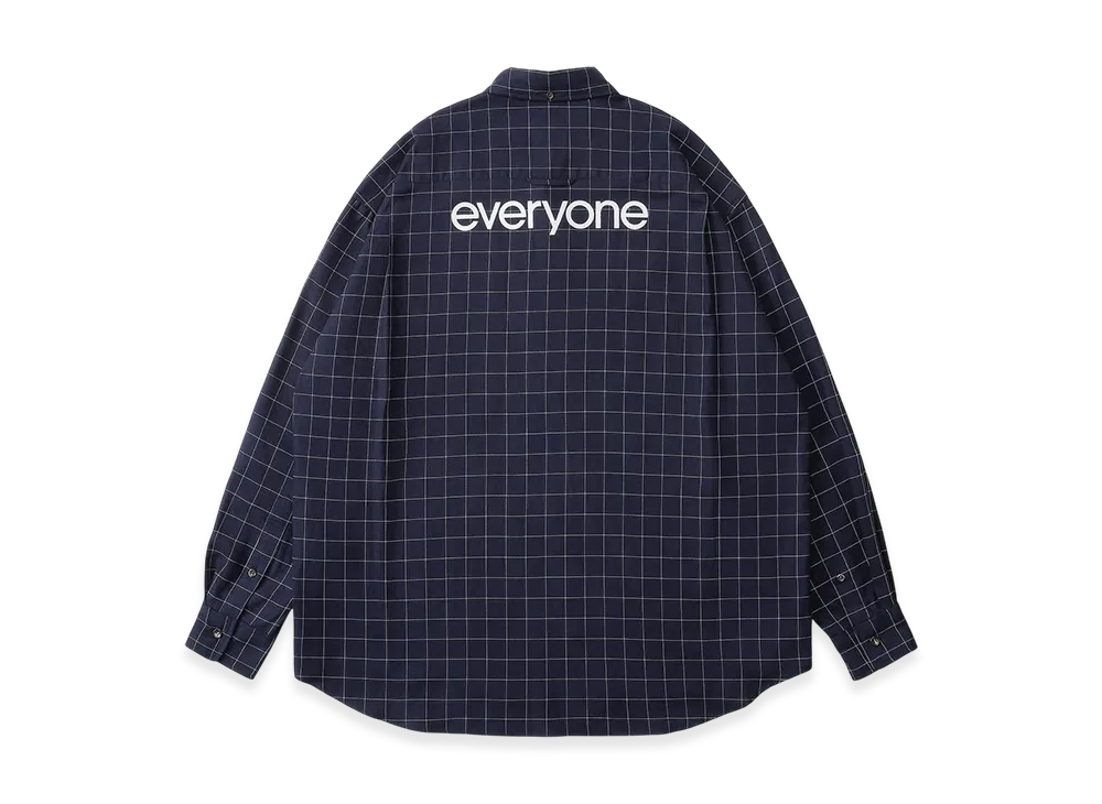 everyone back logo check button-down Ｌ everyone Back Logo Window-Pane Check Button-Down Shirt 