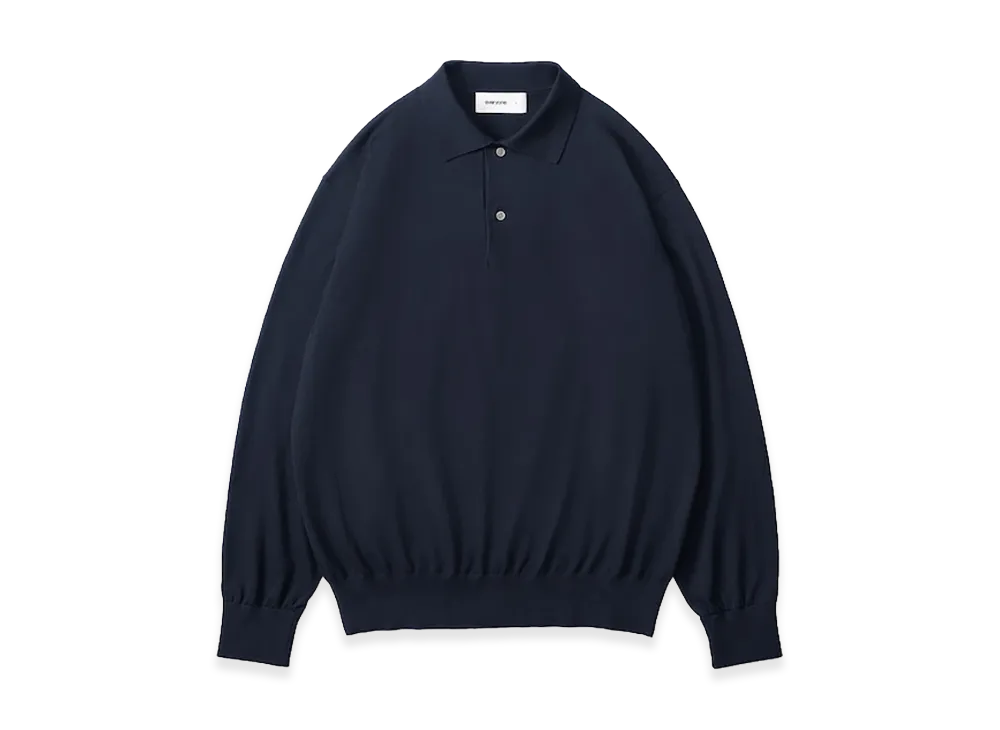 everyone Cotton Silk High Gauge Knit Polo Long Sleeve "Navy"