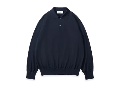 everyone Cotton Silk High Gauge Knit Polo Long Sleeve "Navy"