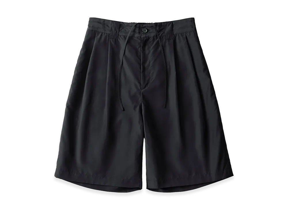 everyone Two Tuck Nylon Silk Wide Short Pants "Black"