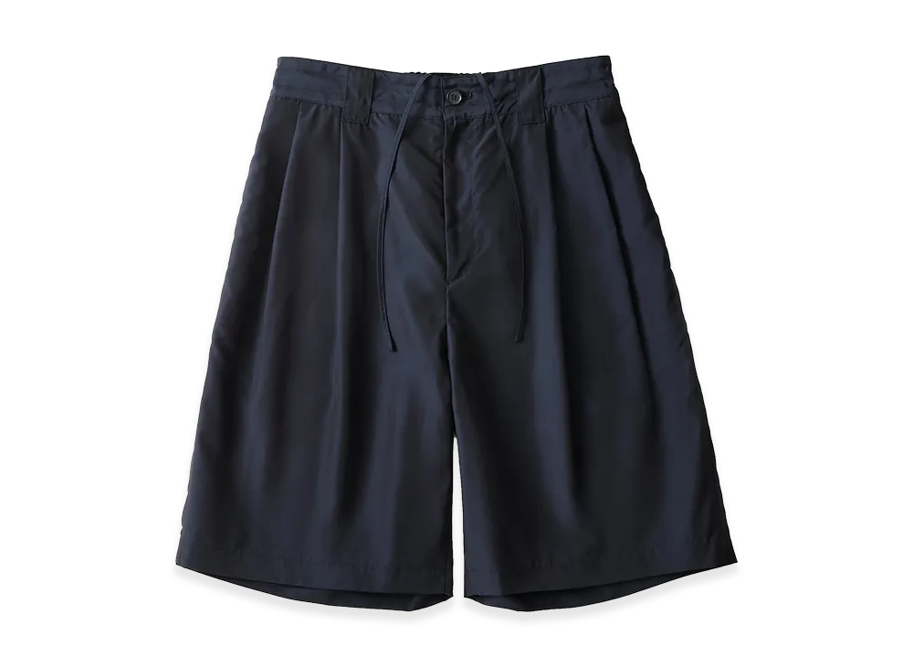 everyone Two Tuck Nylon Silk Wide Short Pants "Navy"