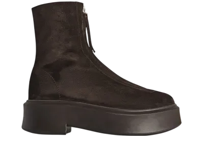 The Row Women's Zipped Boot 1 in Suede "Dark Brown"