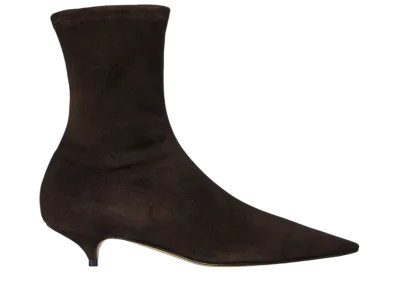 The Row Women's Liisa Kitten Bootie in Suede "Lacquer Brown"