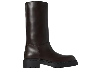 The Row Women's Nobilis TR Knee Boot in Leather "Lacquer Brown"