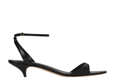 The Row Women's Vika Ankle Strap Kitten Heel in Leather "Black"