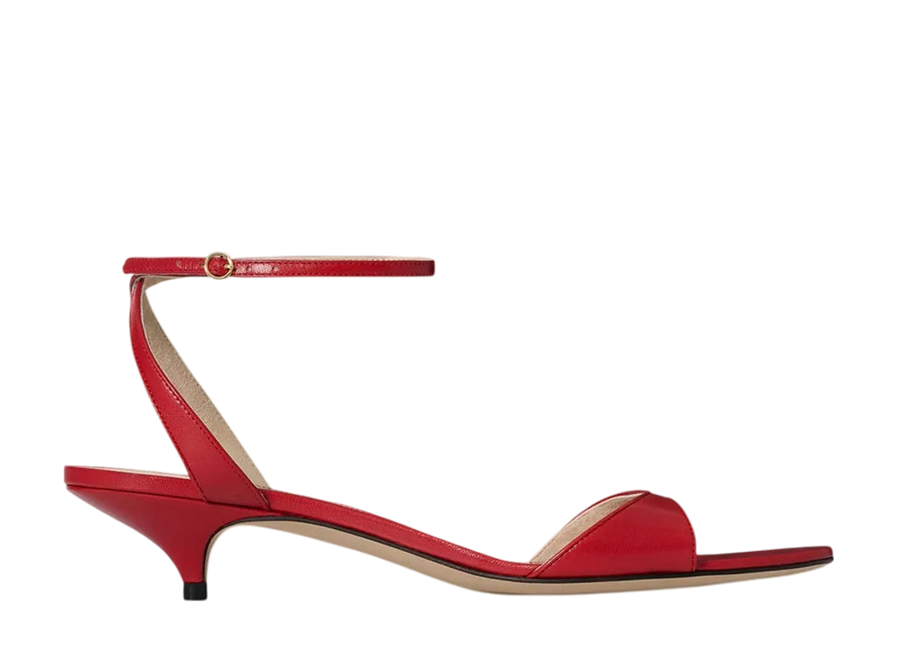 The Row Women's Vika Ankle Strap Kitten Heel in Leather "Lacquer Red"