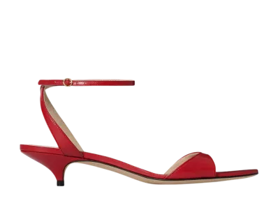 The Row Women's Vika Ankle Strap Kitten Heel in Leather "Lacquer Red"