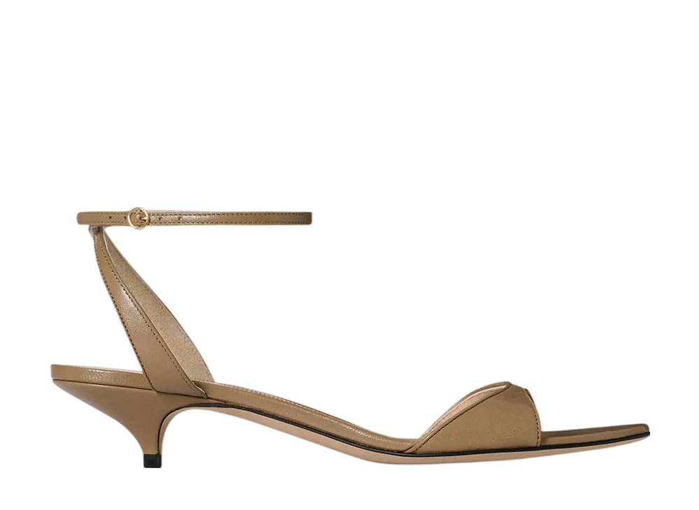 The Row Women's Vika Ankle Strap Kitten Heel in Leather "Mud"