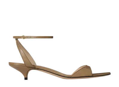 The Row Women's Vika Ankle Strap Kitten Heel in Leather "Mud"