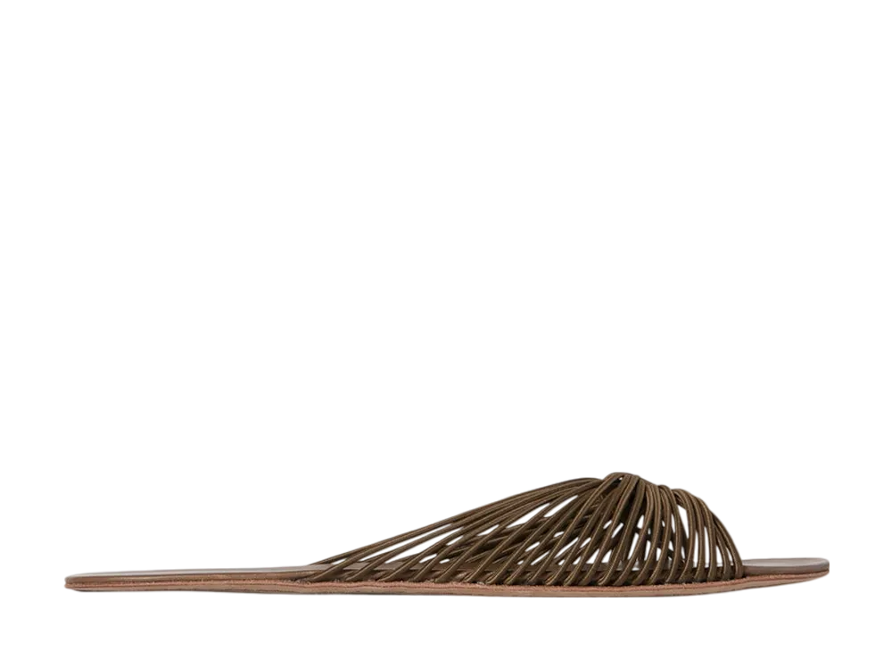 The Row Women's Sara Slide Sandal in Elastic and Leather "Mud"