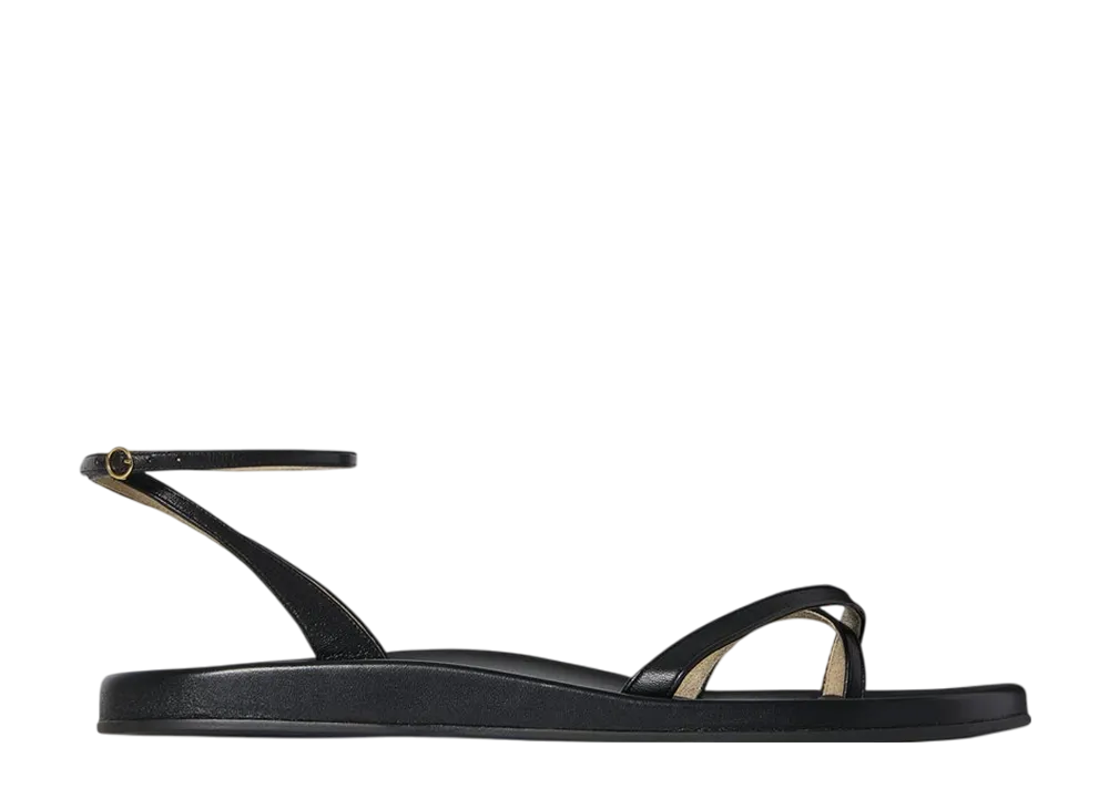 The Row Women's Hugh Ankle Strap Sandal in Leather "Black"