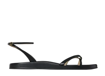 The Row Women's Hugh Ankle Strap Sandal in Leather "Black"