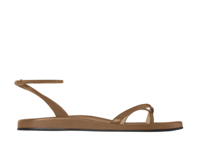 The Row Women's Hugh Ankle Strap Sandal in Leather "Mud"