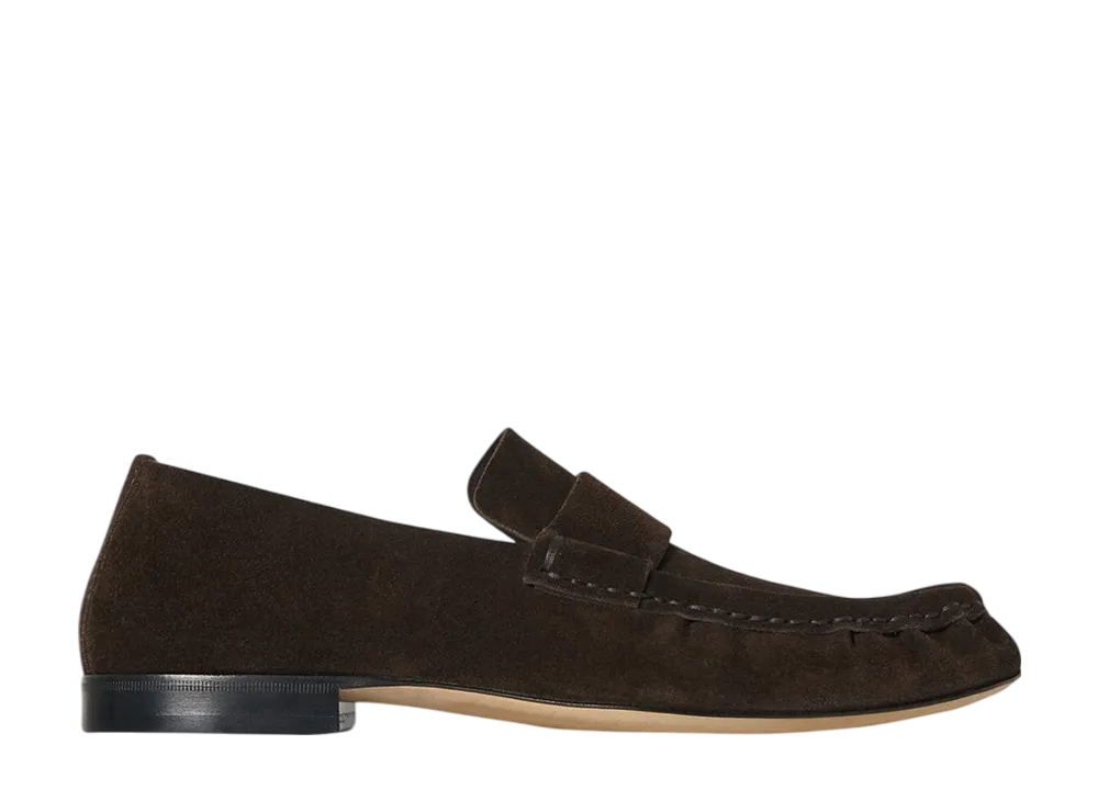 The Row Women's Soft Moccasin in Suede "Lacquer Brown"