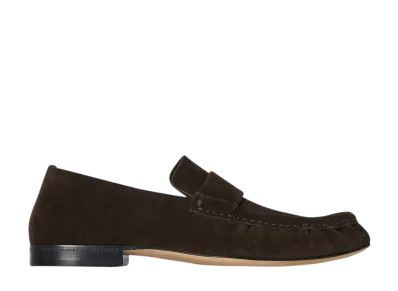 The Row Women's Soft Moccasin in Suede "Lacquer Brown"