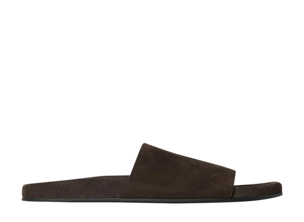 The Row Women's Hugh Slide in Suede "Lacquer Brown"