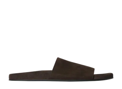 The Row Women's Hugh Slide in Suede "Lacquer Brown"