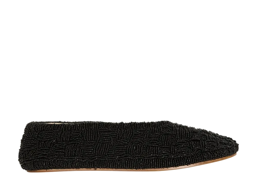 The Row Women's Embroidered Stella Slipper in Leather and Glass "Black"