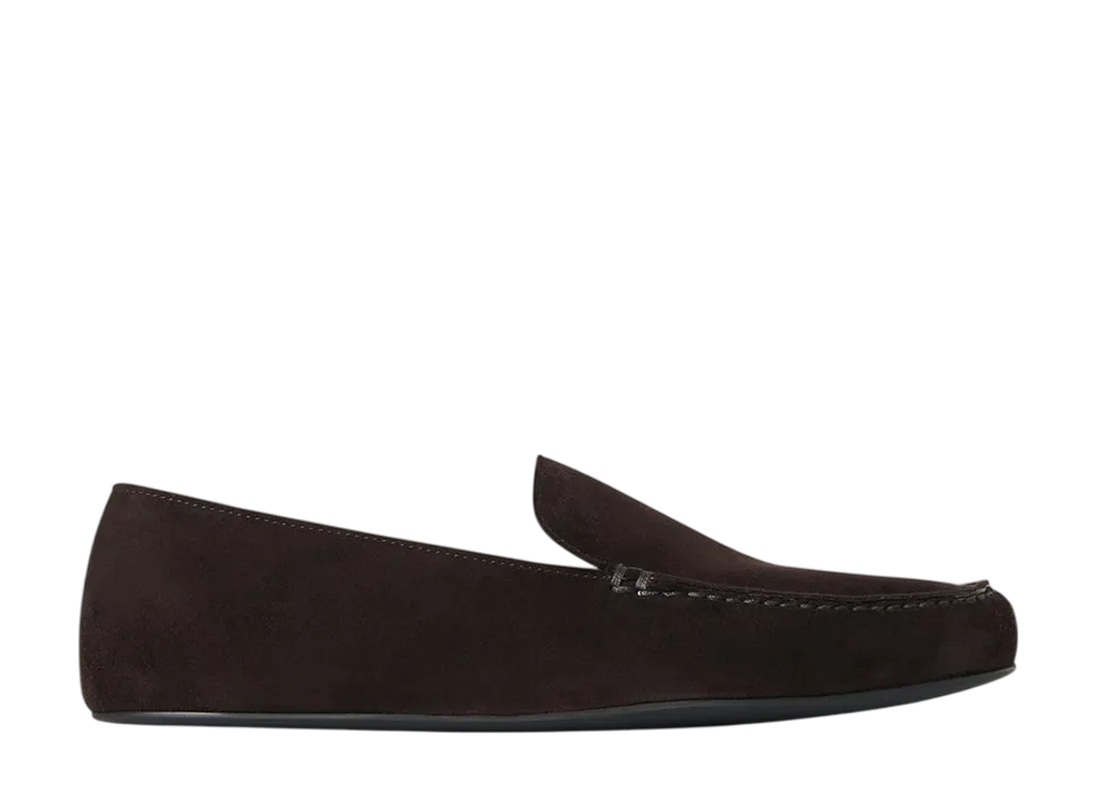 The Row Women's Leo Slipper in Suede "Lacquer Brown"