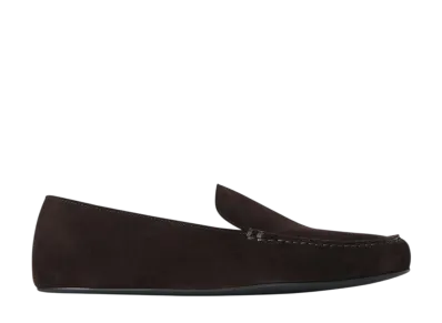 The Row Women's Leo Slipper in Suede "Lacquer Brown"