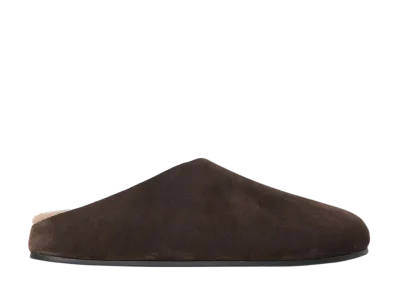 The Row Women's Hudson Slide in Suede and Shearling "Lacquer Brown"
