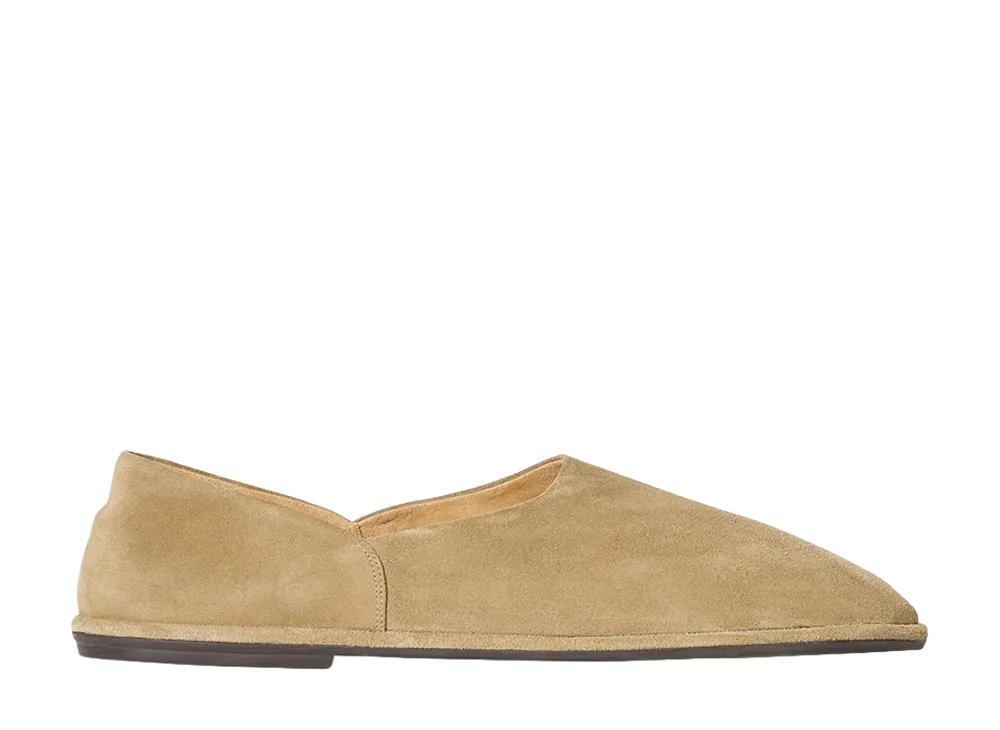 The Row Canal Slip Ons in Suede "Mud Brown"