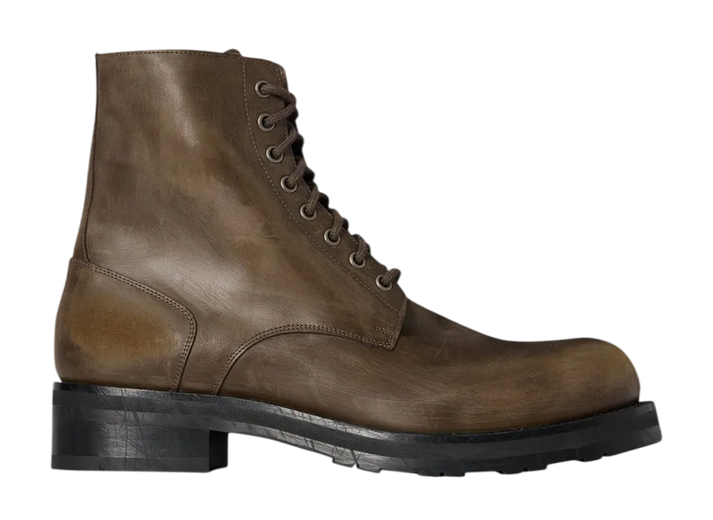 The Row Lug Sole Lace Up Boot in Leather "Dark Taupe"