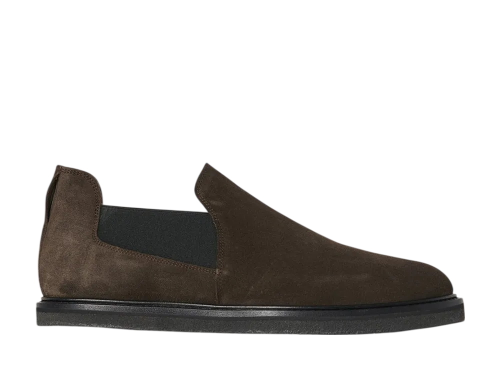 The Row Parker Slip On Shoe in Suede "Pepper"
