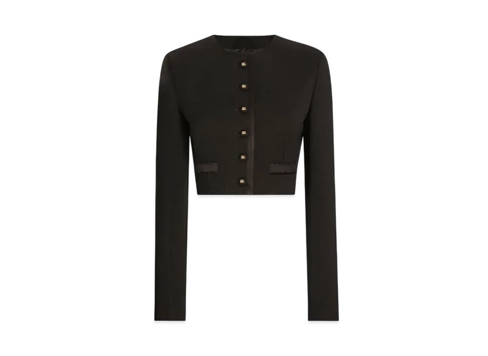 DOLCE&GABBANA Cropped Single-Breasted Wool Jacket "Black"