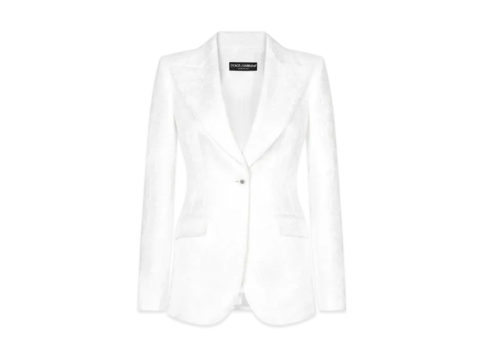 DOLCE&GABBANA Single-Breasted Brocade Turlington Blazer "White"