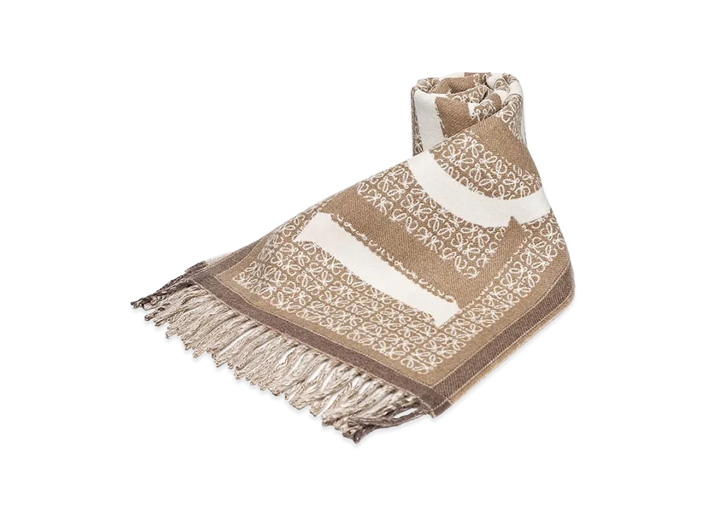 LOEWE Cashmere Blend Allover Pattern Scarf "Beige"