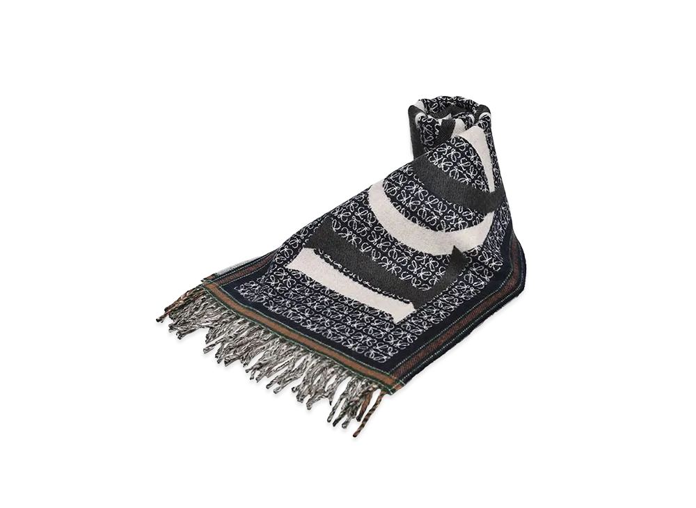 LOEWE Cashmere Blend Allover Pattern Scarf "Navy"