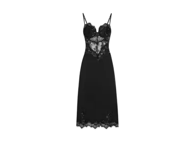 DOLCE&GABBANA Lace and Charmeuse Calf-Length Slip Dress "Black"