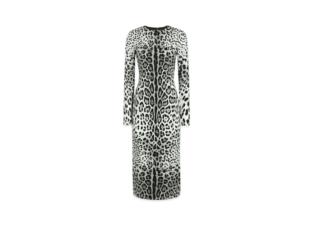 DOLCE&GABBANA Charmeuse Calf-Length Sheath Dress With Leopard Print "Animal"