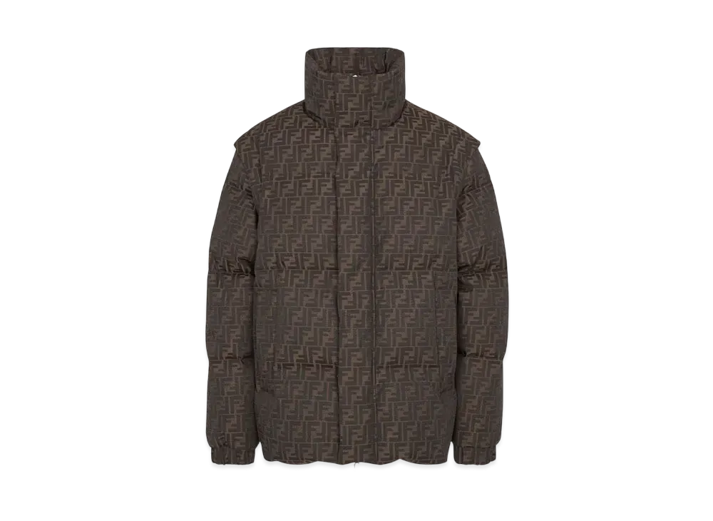 FENDI Men's Down Jacket FF Jacquard Nylon Puffer Jacket "Brown"