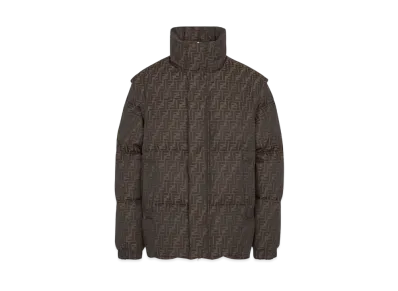 FENDI Men's Down Jacket FF Jacquard Nylon Puffer Jacket "Brown"