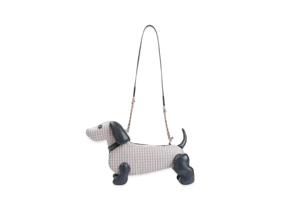 THOM BROWNE Check Pebble Grain Chain Mini Hector Bag "White"