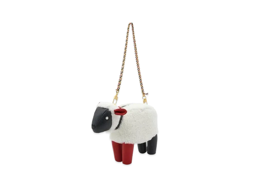 THOM BROWNE Shearling Wool Small Sheep Bag "White"