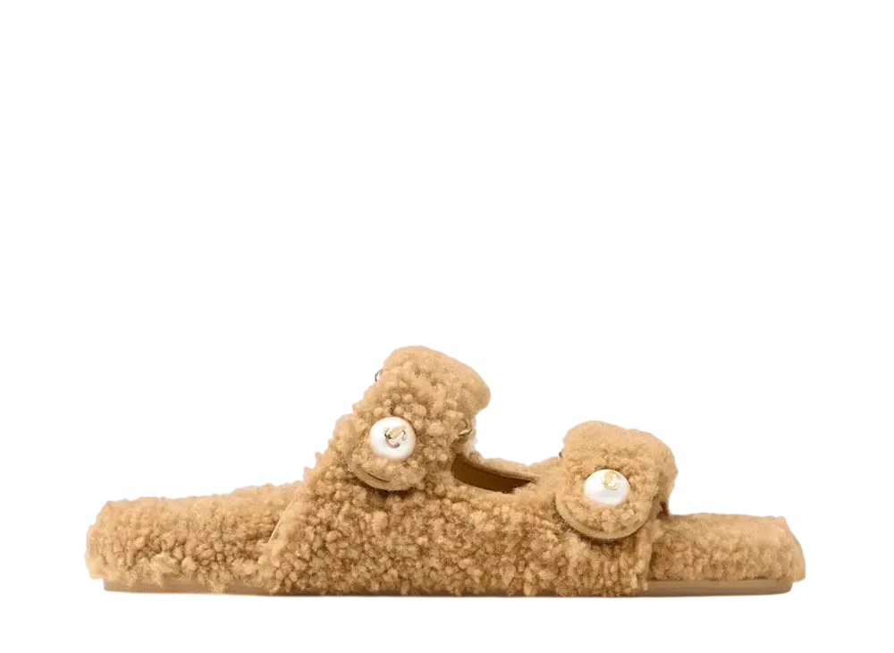 Jimmy Choo Women's Fayence Sandal Curly Shearling Sandals "Rattan"