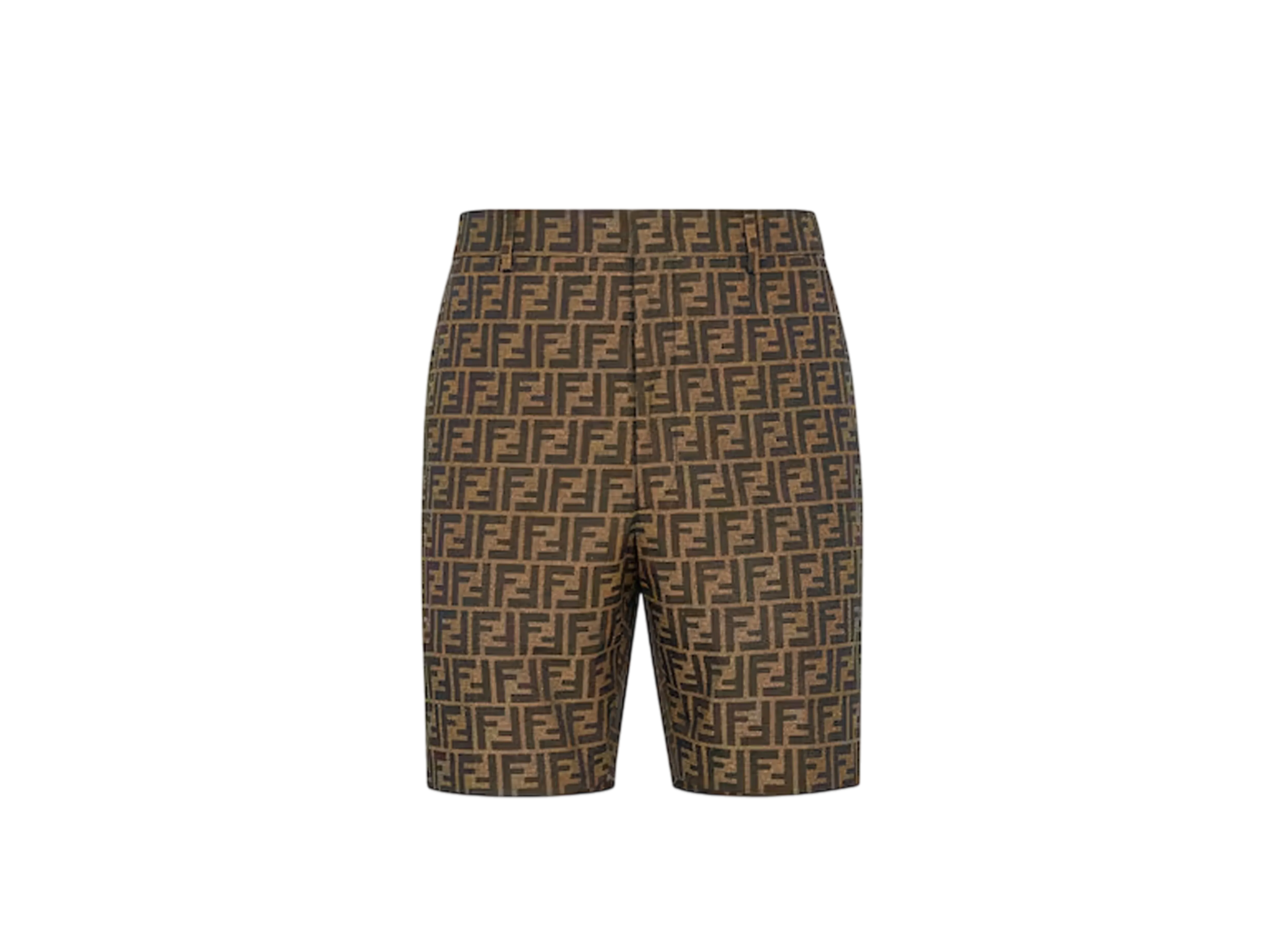 FENDI Men's Bermudas FF Jacquard Fabric Pants "Brown"