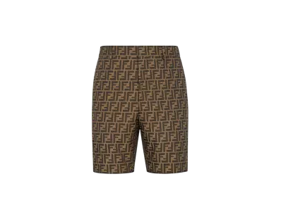 FENDI Men's Bermudas FF Jacquard Fabric Pants "Brown"